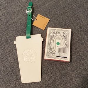Starbucks luggage tag and playing cards